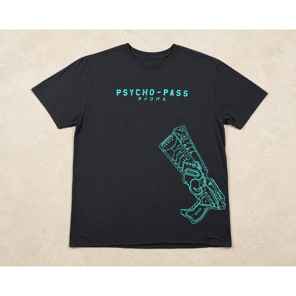 Loot Crate Psycho-Pass Anime Graphic T-Shirt XL Black Teal Dominator Cotton Tee